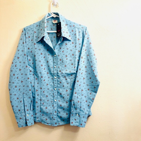 Levi’s Button Down Floral Shirt Top Everyday Silky Timeless Blouse - Picture 6 of 14